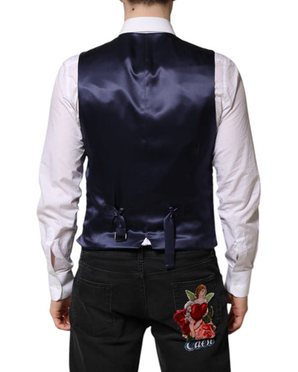 Dolce & Gabbana Dark Blue Logo Wool Formal Men Waistcoat Vest