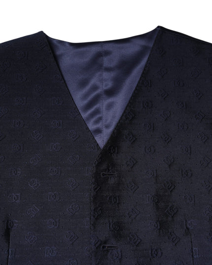 Dolce & Gabbana Dark Blue Logo Wool Formal Men Waistcoat Vest