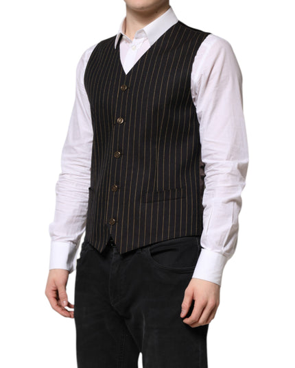 Dolce & Gabbana Black Stripes Wool Formal Men Waistcoat Vest