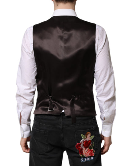 Dolce & Gabbana Black Stripes Wool Formal Men Waistcoat Vest