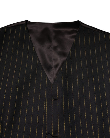 Dolce & Gabbana Black Stripes Wool Formal Men Waistcoat Vest