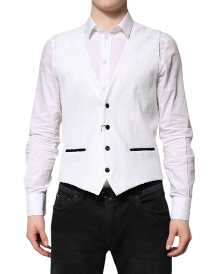 Dolce & Gabbana White Sequined Dress Formal Waistcoat Vest