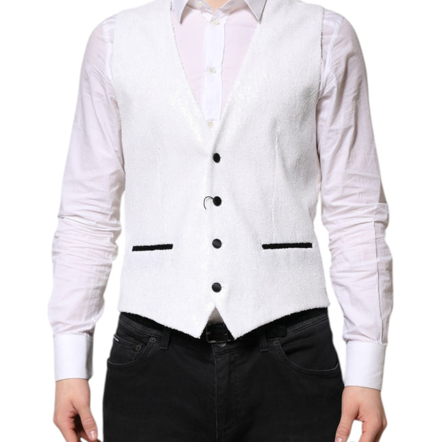 Dolce & Gabbana White Sequined Dress Formal Waistcoat Vest