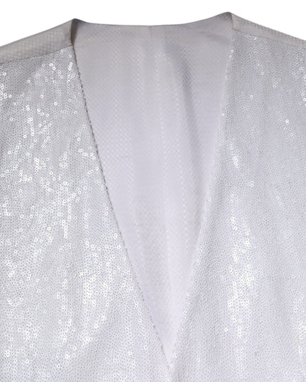 Dolce & Gabbana White Sequined Dress Formal Waistcoat Vest