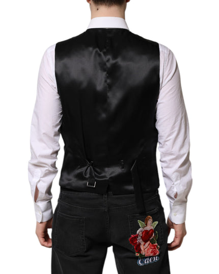 Dolce & Gabbana Black Gold Jacquard Formal Men Waistcoat Vest