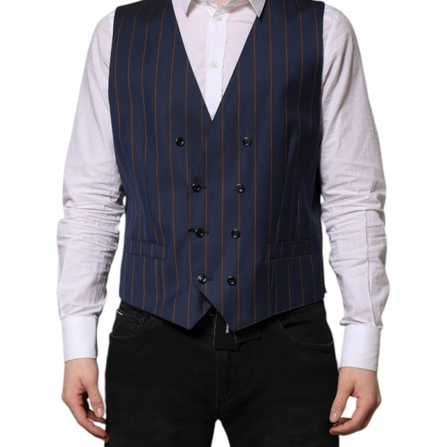 Dolce & Gabbana Blue Stripes Wool Formal Men Waistcoat Vest