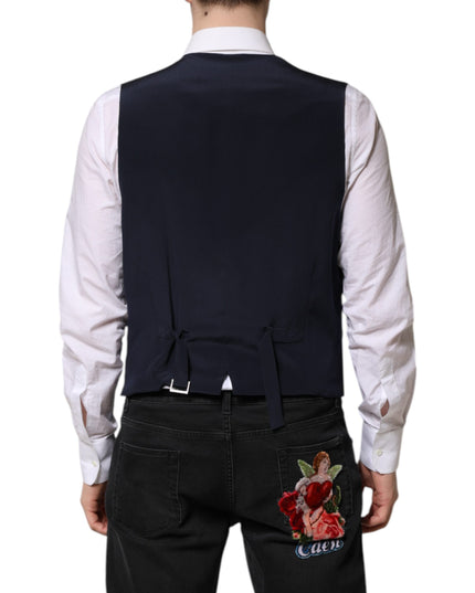Dolce & Gabbana Blue Stripes Wool Formal Men Waistcoat Vest