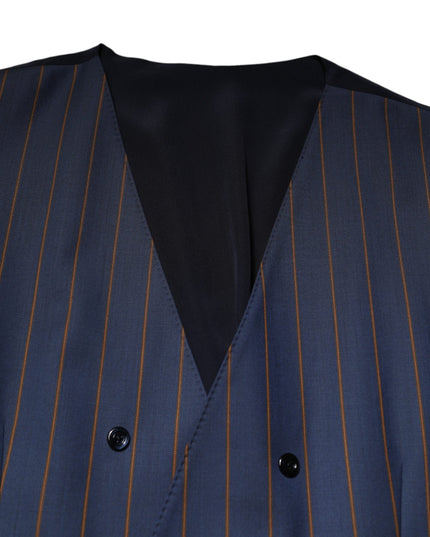 Dolce & Gabbana Blue Stripes Wool Formal Men Waistcoat Vest