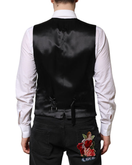 Dolce & Gabbana Black Gray Brocade Formal Men Waistcoat Vest