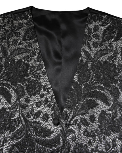 Dolce & Gabbana Black Gray Brocade Formal Men Waistcoat Vest