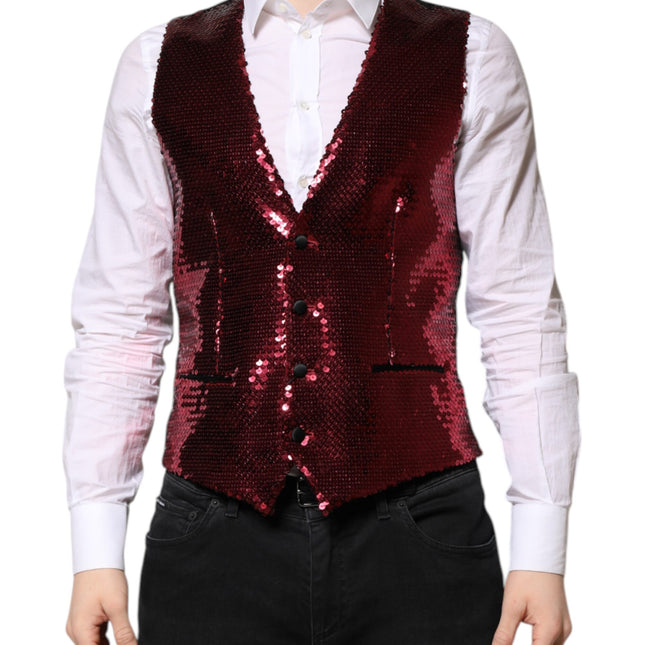 Dolce & Gabbana Red Sequined Dress Formal Men Waistcoat Vest