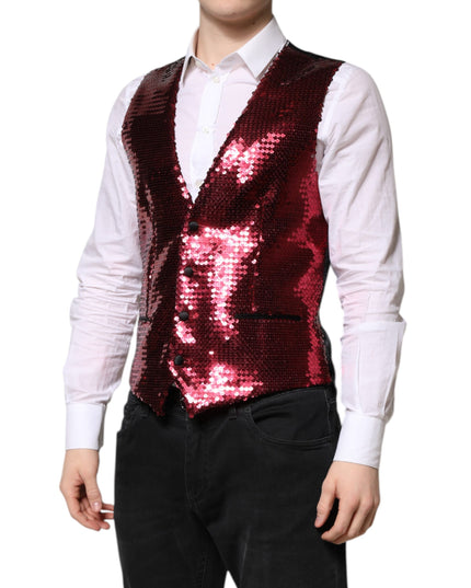Dolce & Gabbana Red Sequined Dress Formal Men Waistcoat Vest