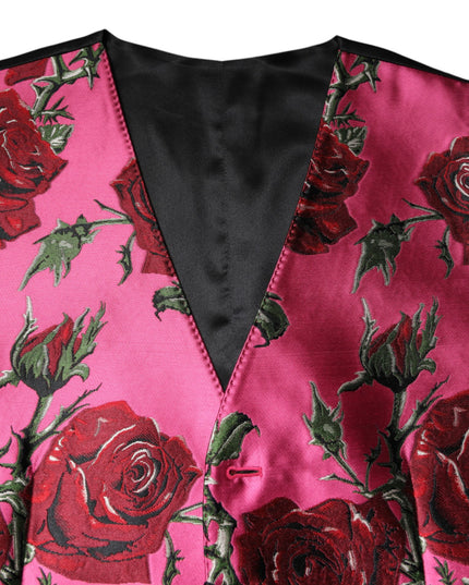 Dolce & Gabbana Pink Floral Satin Formal Men Waistcoat Vest