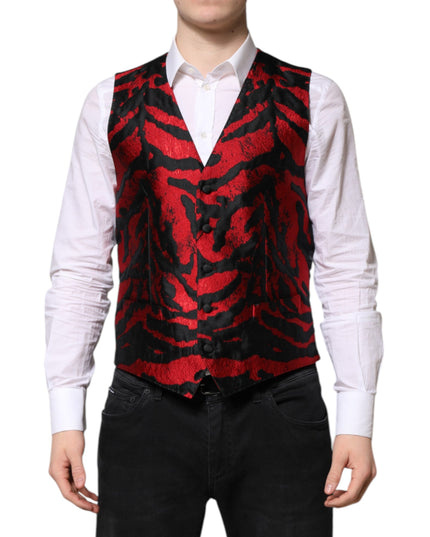 Dolce & Gabbana Red Black Stripe Dress Formal Waistcoat Vest