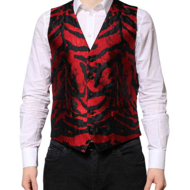 Dolce & Gabbana Red Black Stripe Dress Formal Waistcoat Vest