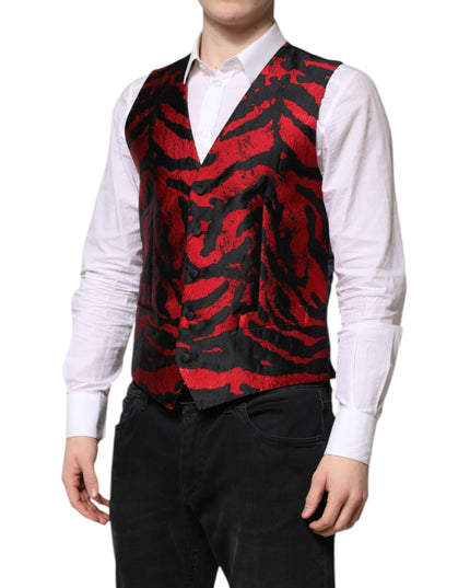 Dolce & Gabbana Red Black Stripe Dress Formal Waistcoat Vest