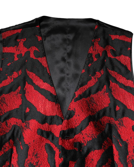 Dolce & Gabbana Red Black Stripe Dress Formal Waistcoat Vest