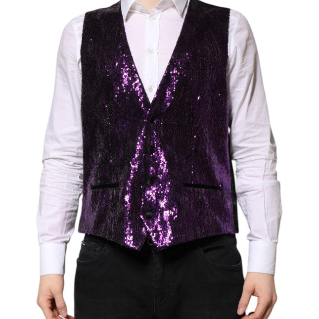 Dolce & Gabbana Purple Sequined Dress Formal Waistcoat Vest