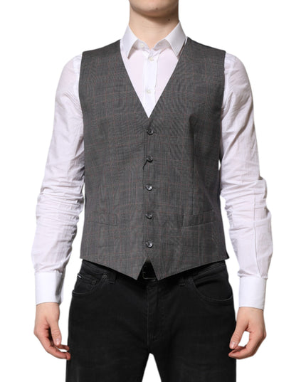Dolce & Gabbana Gray Plaid Wool Formal Dress Waistcoat Vest