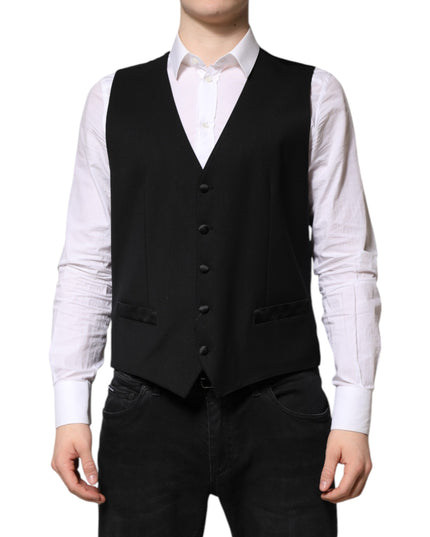 Dolce & Gabbana Black Wool Dress Formal Men Waistcoat Vest