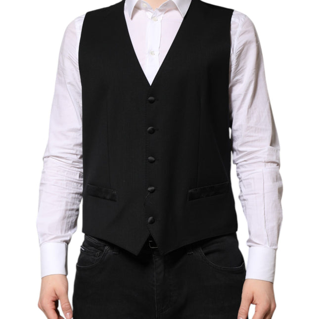 Dolce & Gabbana Black Wool Dress Formal Men Waistcoat Vest