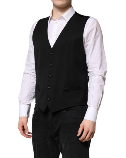 Dolce & Gabbana Black Wool Dress Formal Men Waistcoat Vest
