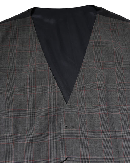Dolce & Gabbana Gray Plaid Wool Formal Dress Waistcoat Vest