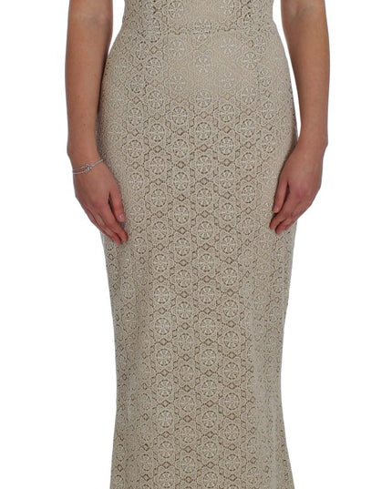 Dolce & Gabbana Beige Ricamo Cutout Cotton Sheath Dress
