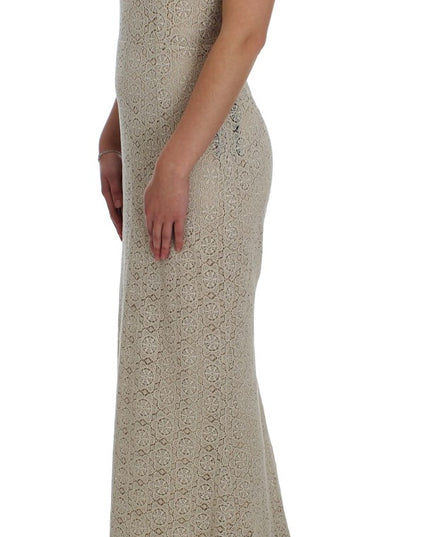 Dolce & Gabbana Beige Ricamo Cutout Cotton Sheath Dress