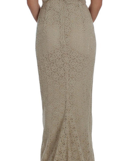 Dolce & Gabbana Beige Ricamo Cutout Cotton Sheath Dress