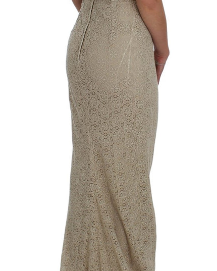 Dolce & Gabbana Beige Ricamo Cutout Cotton Sheath Dress