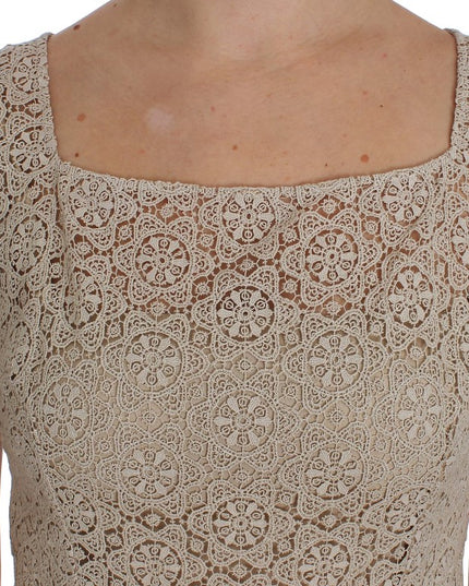 Dolce & Gabbana Beige Ricamo Cutout Cotton Sheath Dress