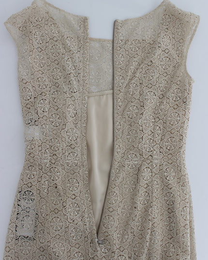 Dolce & Gabbana Beige Ricamo Cutout Cotton Sheath Dress