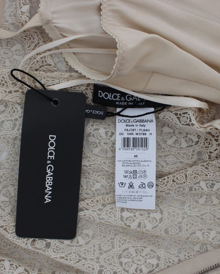 Dolce & Gabbana Beige Ricamo Cutout Cotton Sheath Dress