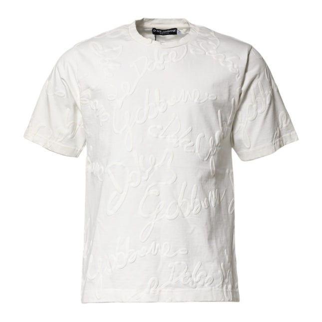 Dolce & Gabbana White Cotton Logo Embossed Crew Neck T-shirt