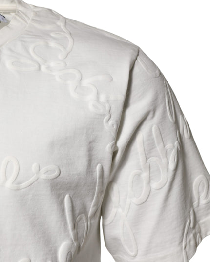 Dolce & Gabbana White Cotton Logo Embossed Crew Neck T-shirt