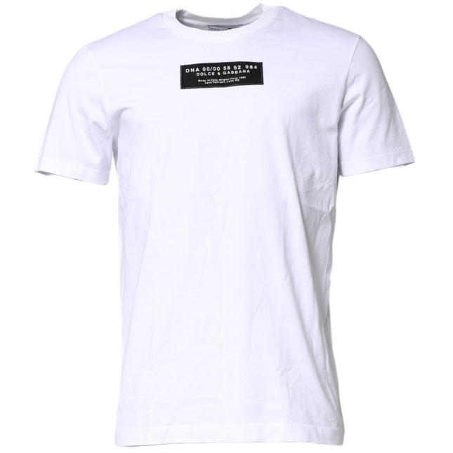 Dolce & Gabbana White Cotton Logo Patch Crew Neck T-shirt