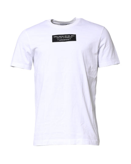 Dolce & Gabbana White Cotton Logo Patch Crew Neck T-shirt