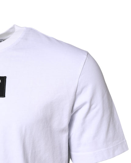Dolce & Gabbana White Cotton Logo Patch Crew Neck T-shirt