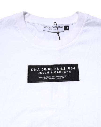 Dolce & Gabbana White Cotton Logo Patch Crew Neck T-shirt