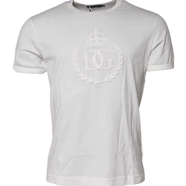 Dolce & Gabbana White Cotton DG Crown Embossed T-shirt