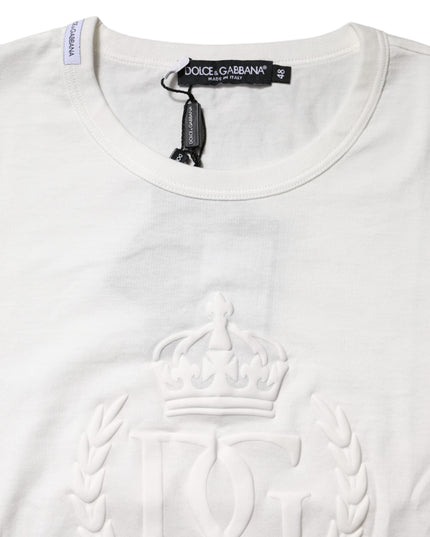 Dolce & Gabbana White Cotton DG Crown Embossed T-shirt