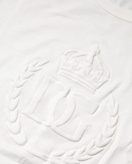 Dolce & Gabbana White Cotton DG Crown Embossed T-shirt