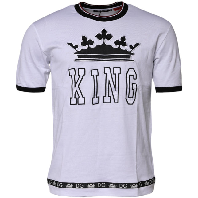 Dolce & Gabbana White Cotton Crown King Embroidery T-shirt
