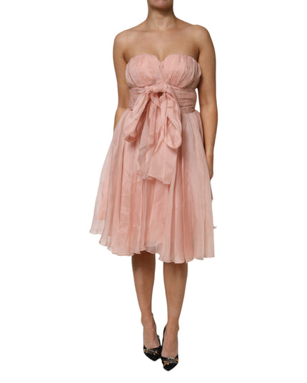 Dolce & Gabbana Pink Silk Chiffon A-line Pleated Midi Dress