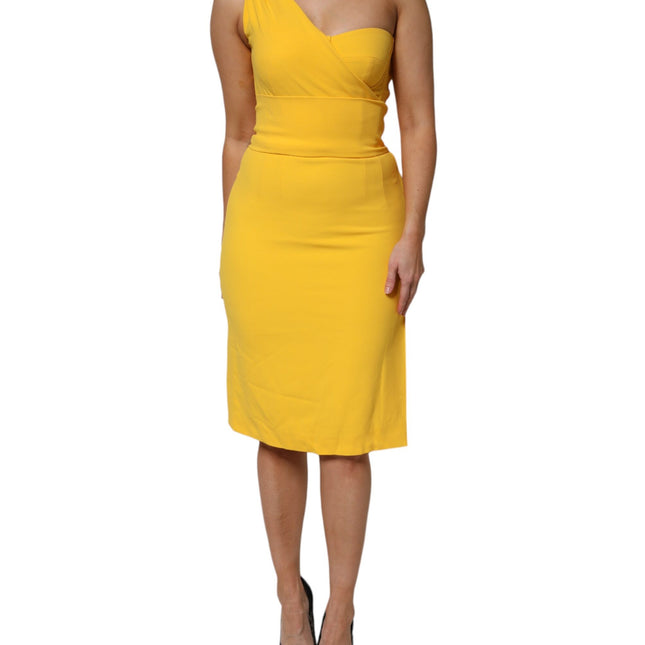 Dolce & Gabbana Yellow One Shoulder Side Slit Midi Dress