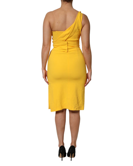Dolce & Gabbana Yellow One Shoulder Side Slit Midi Dress