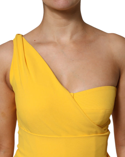 Dolce & Gabbana Yellow One Shoulder Side Slit Midi Dress