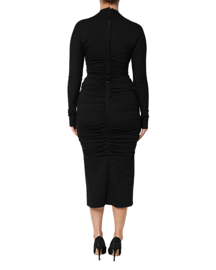 Dolce & Gabbana Black Long Sleeves Sheath Midi Dress