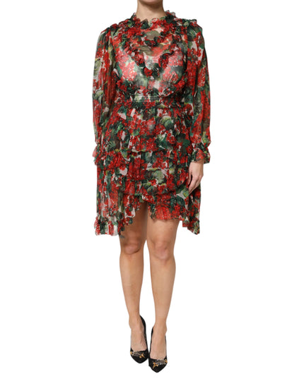 Dolce & Gabbana Multicolor Ruffle Floral Long Sleeves Dress